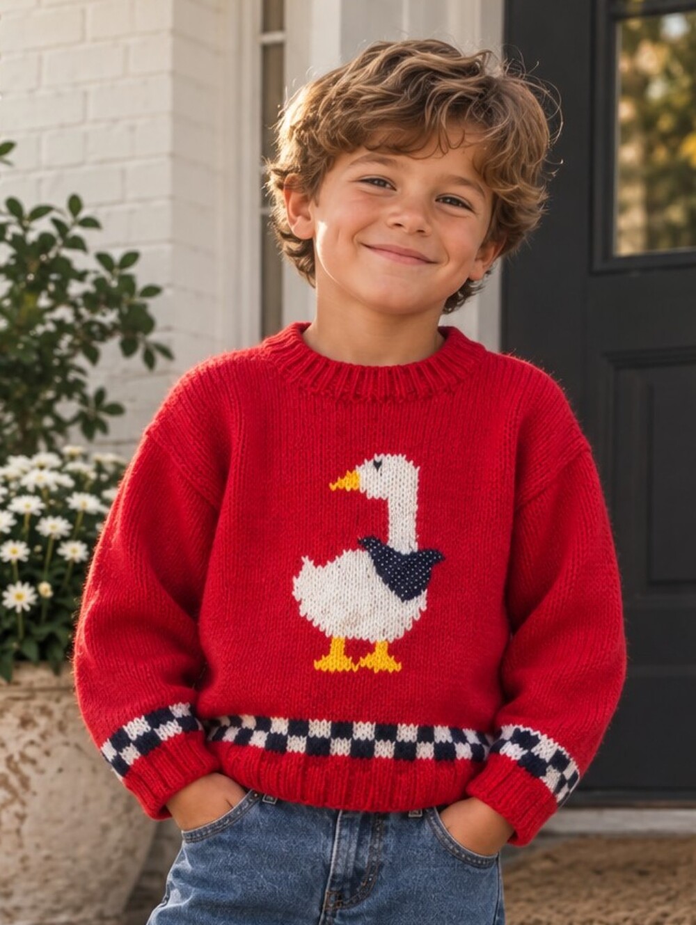 Vintage Hand Made Knit Sage Lauren Red Goose Duck Sweater Unisex Medium 6